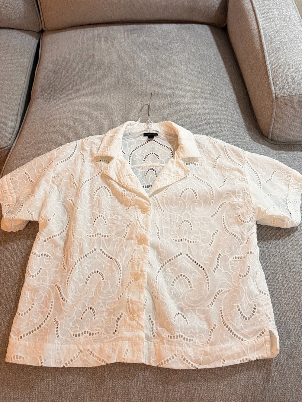 Ann Taylor White Eyelet Button-Down Shirt - Picture 5 of 9